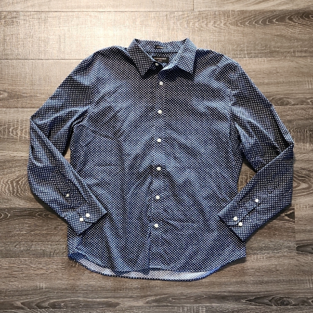 Banana Republic Navy Print Dress Shirt